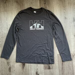 Helly Hansen Logo Dark Gray Long Sleeve T Shirt Crew NEck Mens Medium